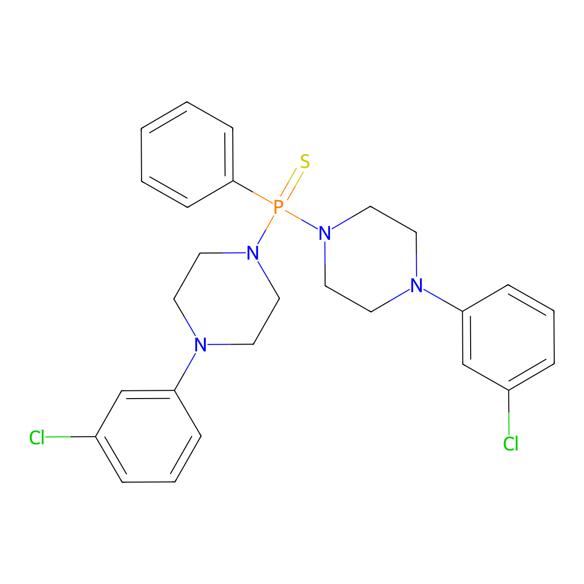 1,1'-(Phenylphosphorothioyl)bis[4-(3-chlorophenyl)piperazine] molecular structure, CAS 6945-64-8