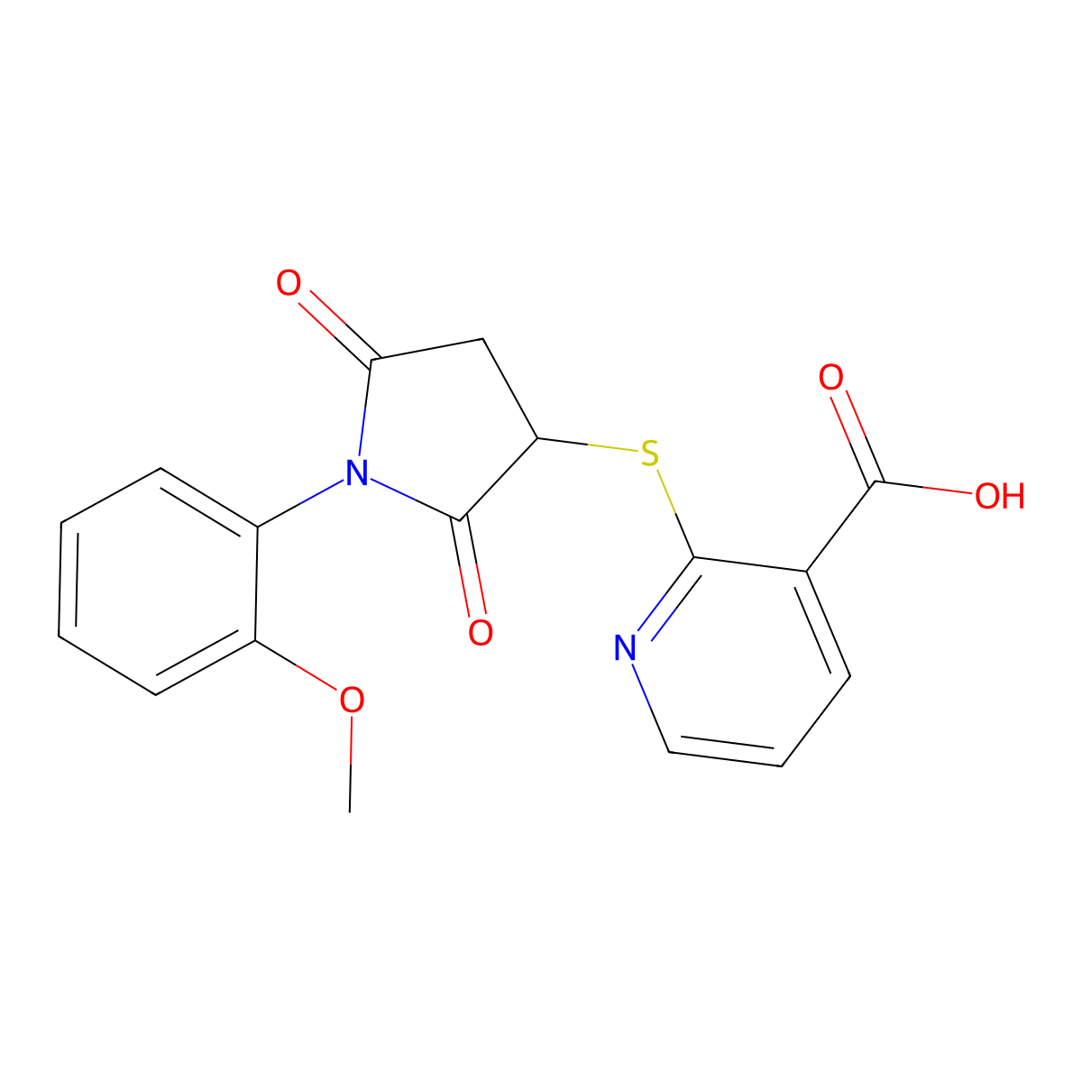 2-{[1-(2-Methoxyphenyl)-2,5-dioxo-3-pyrrolidinyl]thio}nicotinic acid molecular structure, CAS 694500-27-1