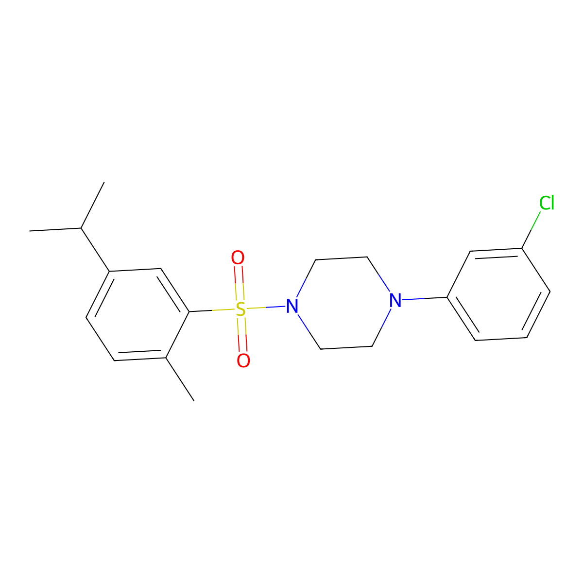4-(3-Chlorophenyl)-1-{[2-methyl-5-(methylethyl)phenyl]sulfonyl}piperazine molecular structure, CAS 694500-30-6