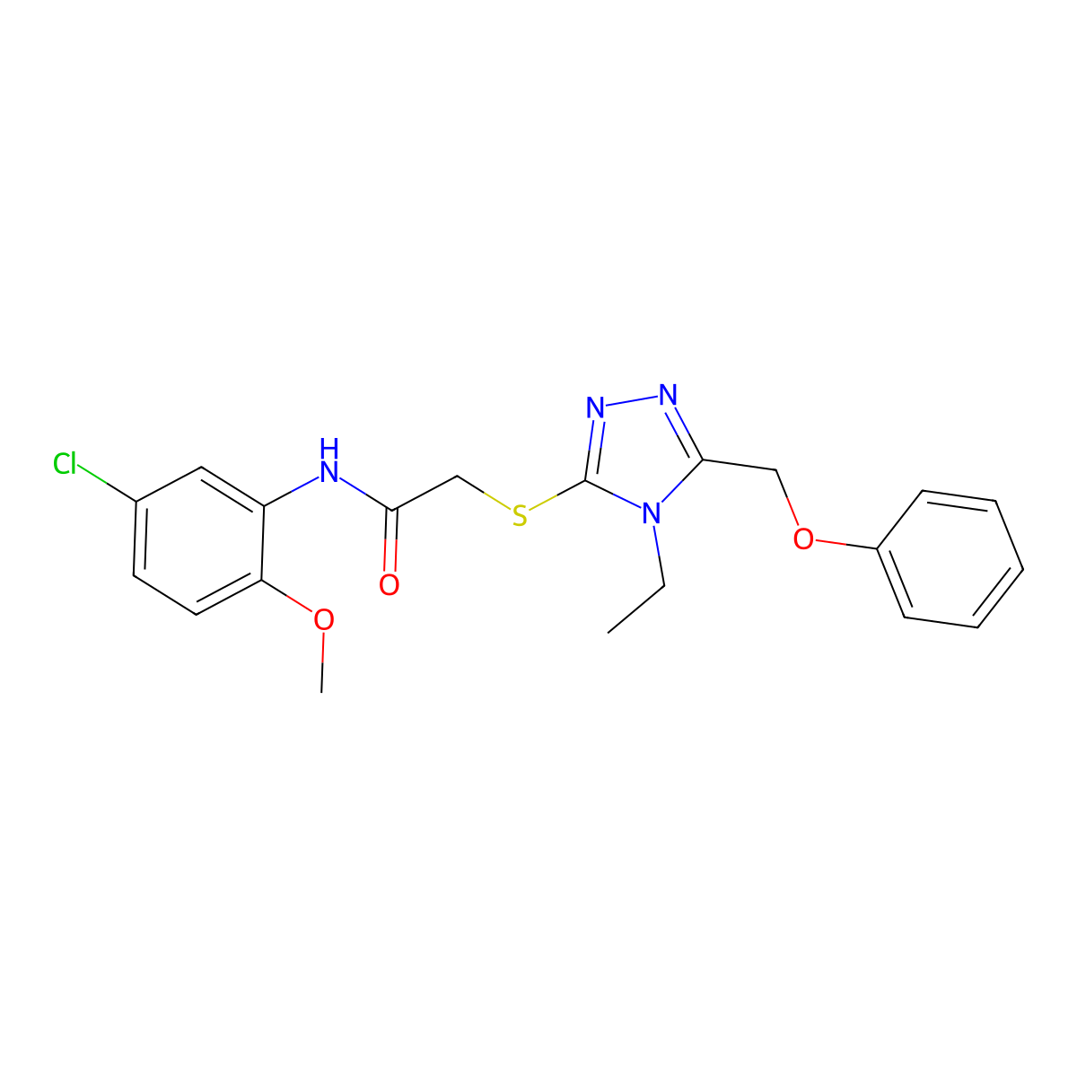 N-(5-chloro-2-methoxyphenyl)-2-[[4-ethyl-5-(phenoxymethyl)-1,2,4-triazol-3-yl]sulfanyl]acetamide molecular structure, CAS 694500-50-0