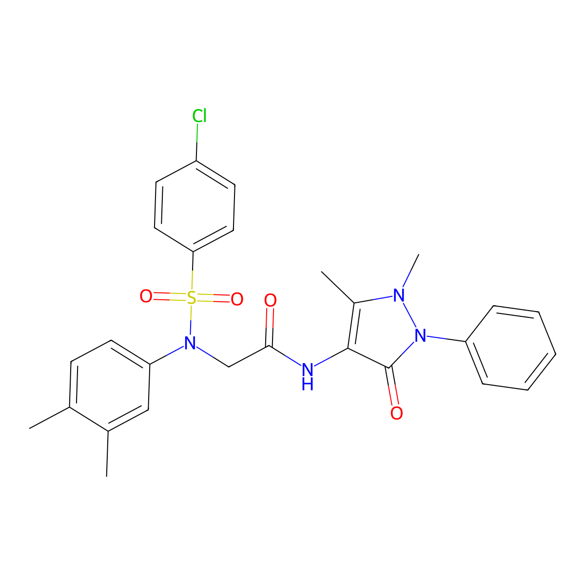 2-(N-(4-chlorophenyl)sulfonyl-3,4-dimethylanilino)-N-(1,5-dimethyl-3-oxo-2-phenylpyrazol-4-yl)acetamide molecular structure, CAS 694500-65-7