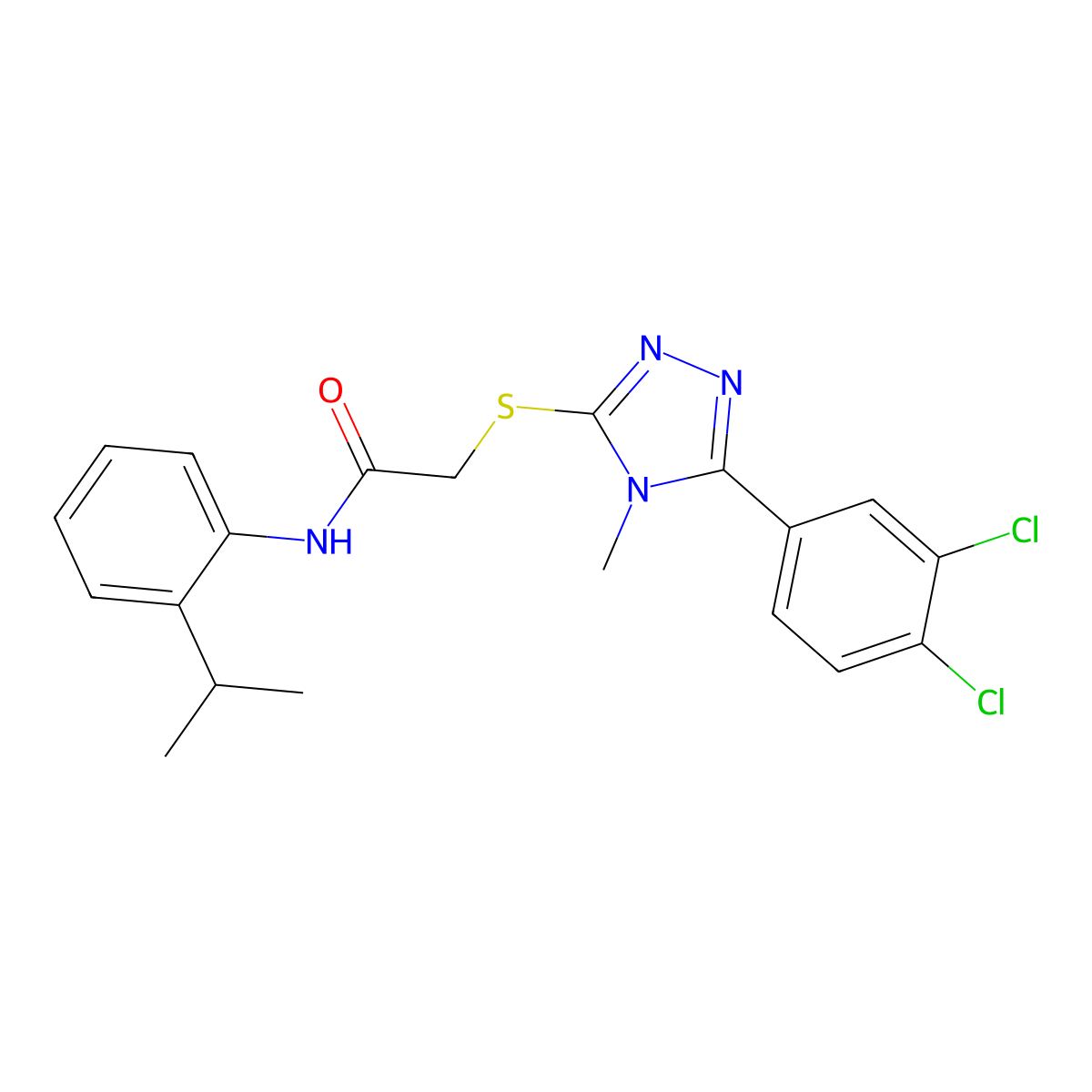 2-[[5-(3,4-dichlorophenyl)-4-methyl-1,2,4-triazol-3-yl]sulfanyl]-N-(2-propan-2-ylphenyl)acetamide molecular structure, CAS 694500-71-5