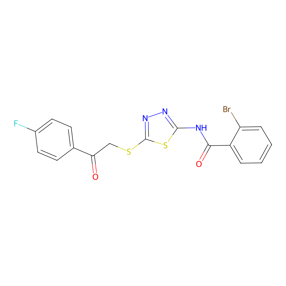 2-bromo-N-[5-[2-(4-fluorophenyl)-2-oxoethyl]sulfanyl-1,3,4-thiadiazol-2-yl]benzamide molecular structure, CAS 694501-22-9