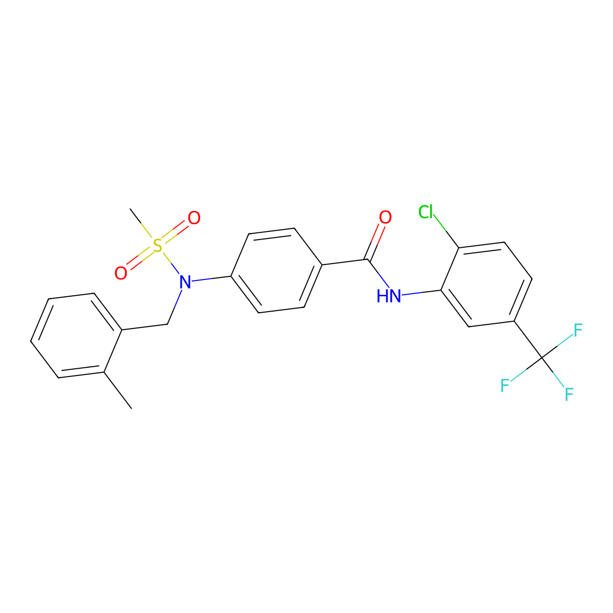 N-[2-chloro-5-(trifluoromethyl)phenyl]-4-[(2-methylbenzyl)(methylsulfonyl)amino]benzamide molecular structure, CAS 694501-23-0