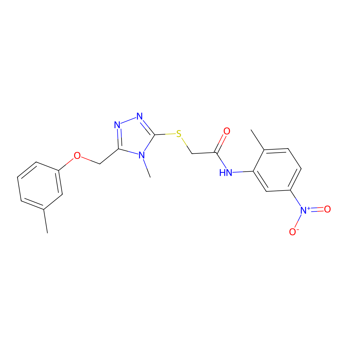 2-[[4-methyl-5-[(3-methylphenoxy)methyl]-1,2,4-triazol-3-yl]sulfanyl]-N-(2-methyl-5-nitrophenyl)acetamide molecular structure, CAS 694501-38-7
