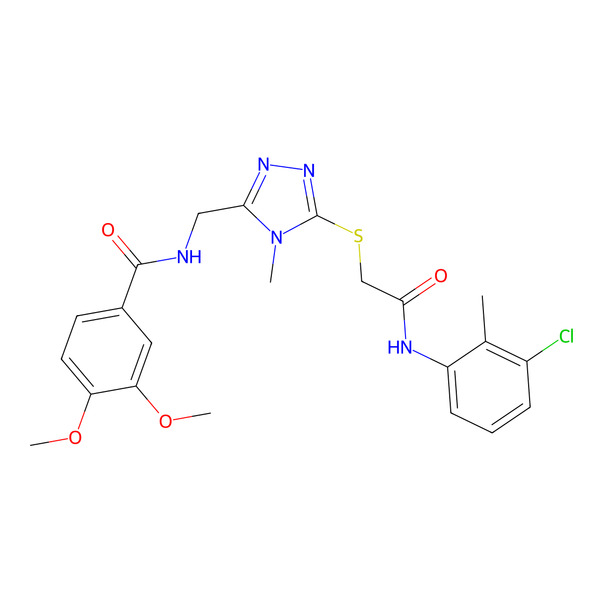 N-[[5-[2-(3-chloro-2-methylanilino)-2-oxoethyl]sulfanyl-4-methyl-1,2,4-triazol-3-yl]methyl]-3,4-dimethoxybenzamide molecular structure, CAS 694501-56-9