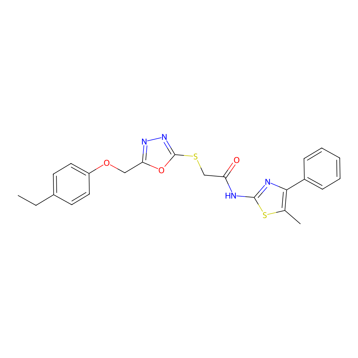 2-({5-[(4-ethylphenoxy)methyl]-1,3,4-oxadiazol-2-yl}sulfanyl)-N-(5-methyl-4-phenyl-1,3-thiazol-2-yl)acetamide molecular structure, CAS 694501-75-2