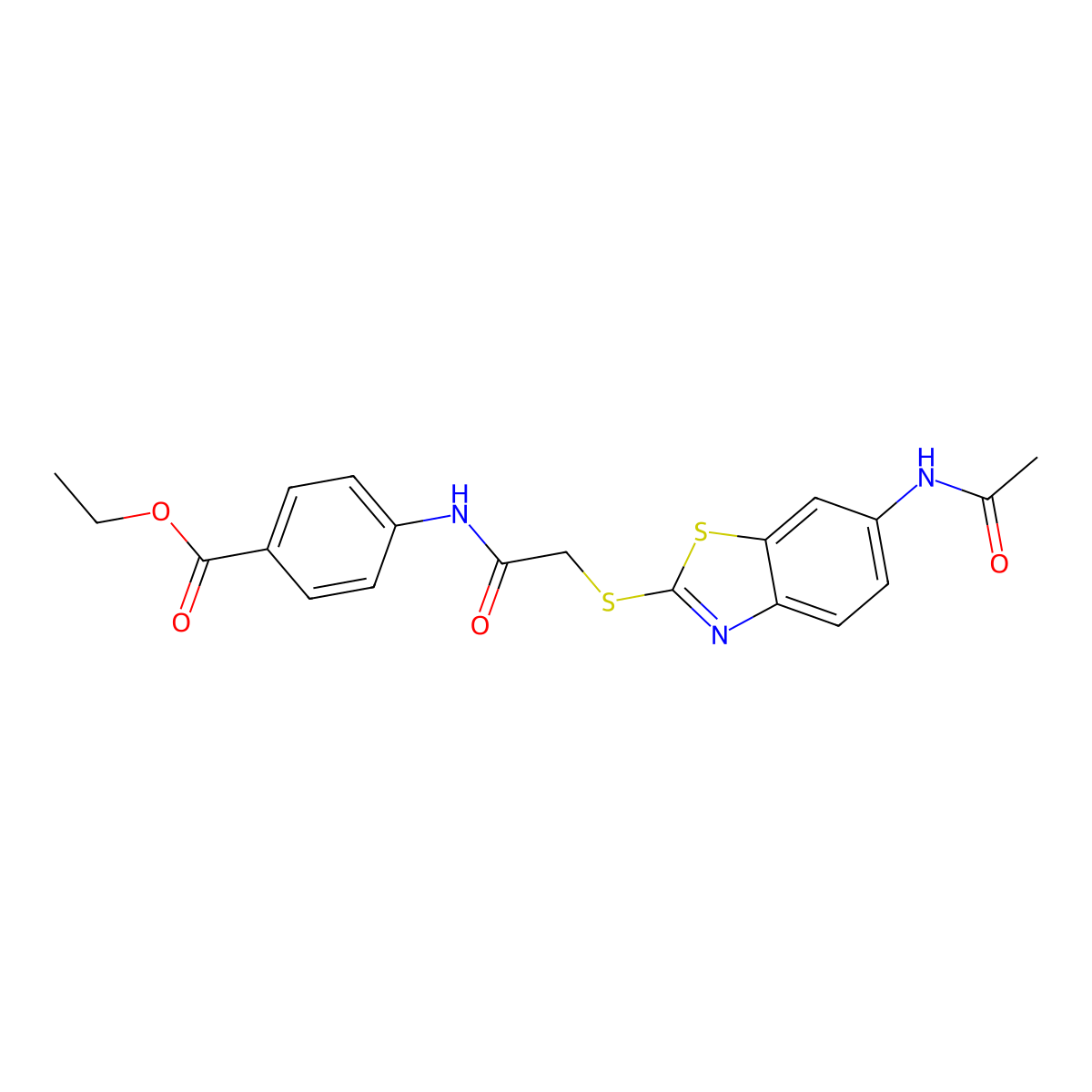 Ethyl 4-[({[6-(acetylamino)-1,3-benzothiazol-2-yl]sulfanyl}acetyl)amino]benzoate molecular structure, CAS 694501-76-3