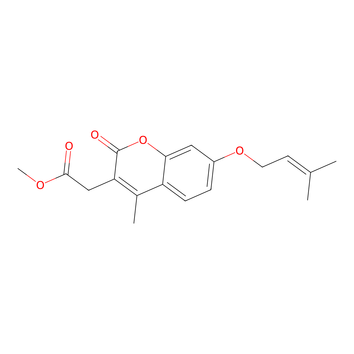 methyl {4-methyl-7-[(3-methylbut-2-en-1-yl)oxy]-2-oxo-2H-chromen-3-yl}acetate molecular structure, CAS 694501-87-6