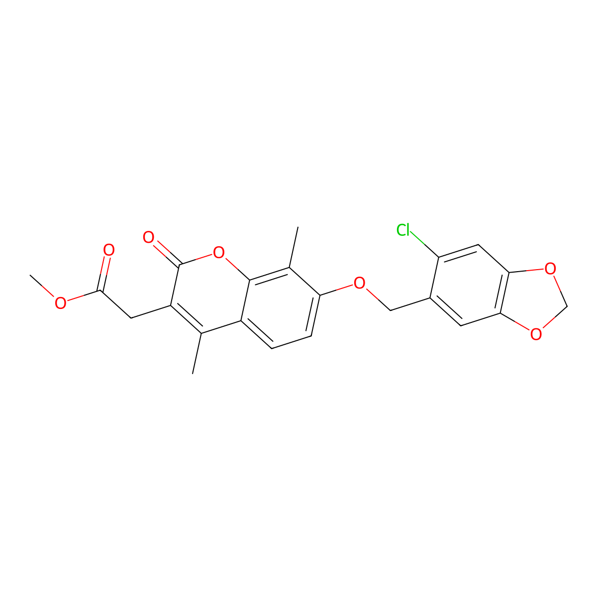 methyl {7-[(6-chloro-1,3-benzodioxol-5-yl)methoxy]-4,8-dimethyl-2-oxo-2H-chromen-3-yl}acetate molecular structure, CAS 694501-93-4