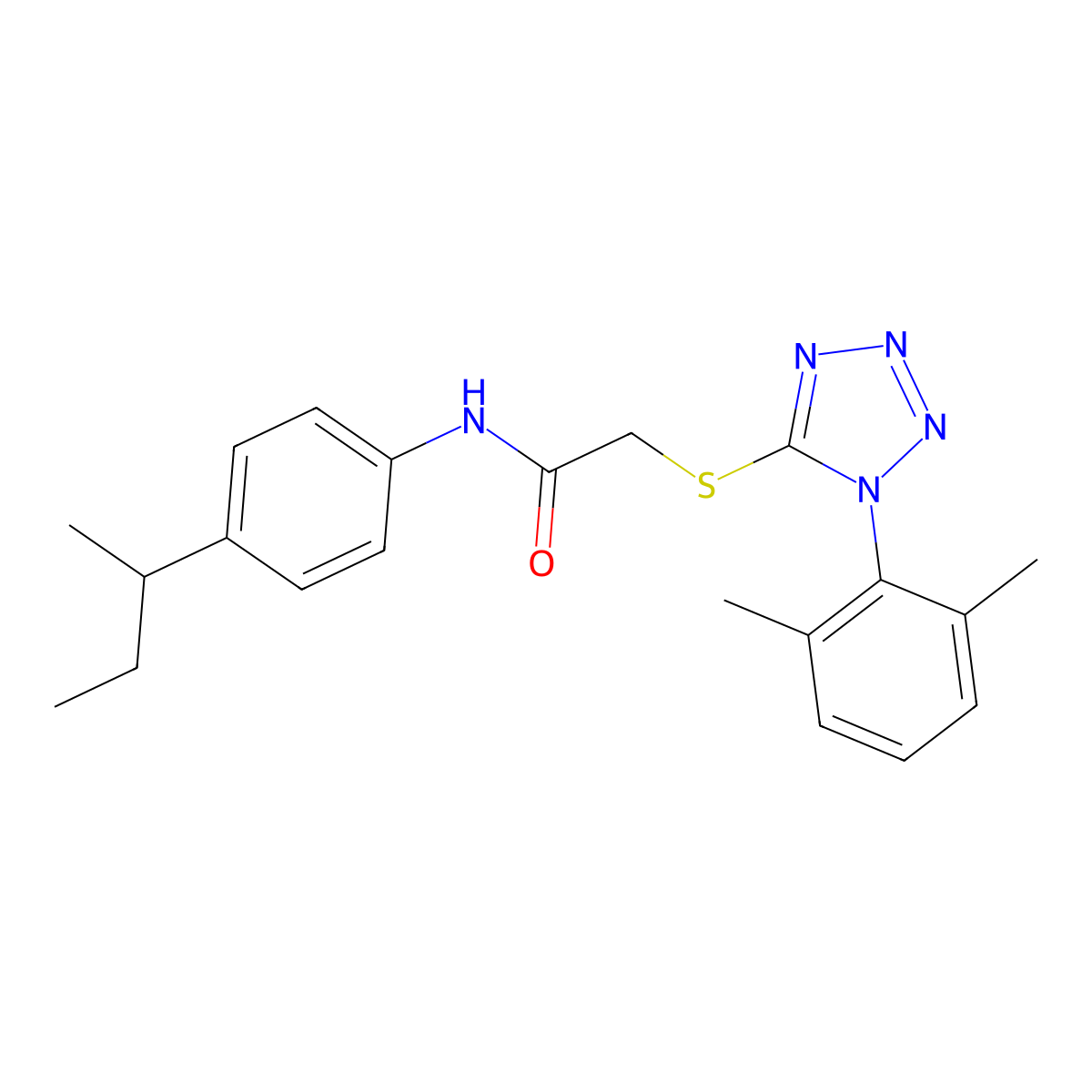 N-(4-butan-2-ylphenyl)-2-[1-(2,6-dimethylphenyl)tetrazol-5-yl]sulfanylacetamide molecular structure, CAS 694502-49-3