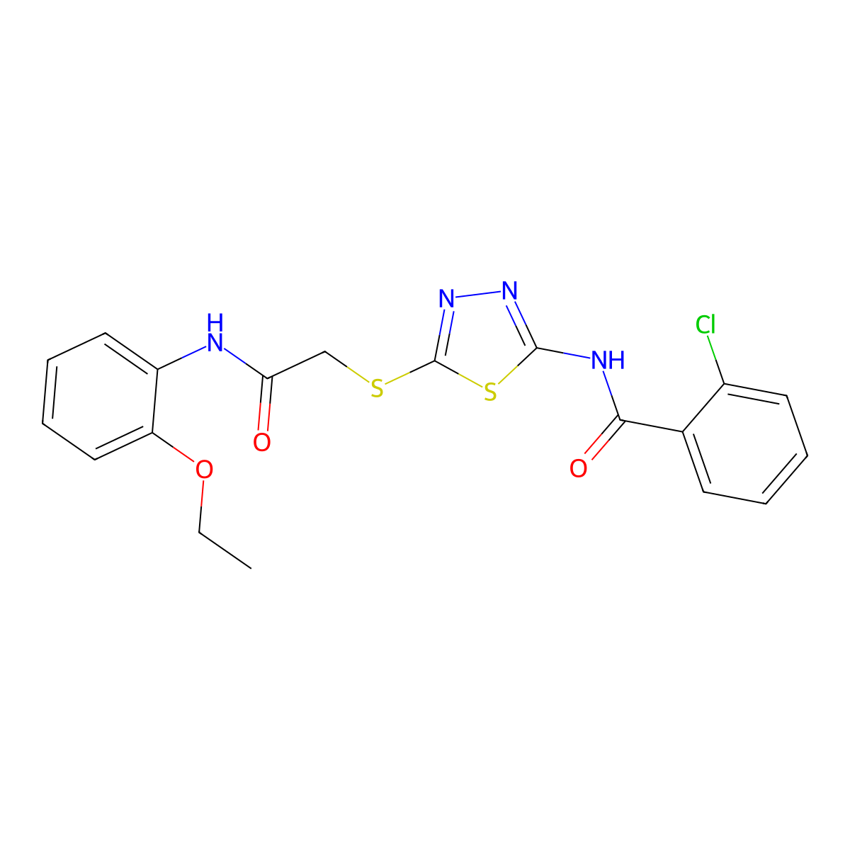 2-chloro-N-[5-[2-(2-ethoxyanilino)-2-oxoethyl]sulfanyl-1,3,4-thiadiazol-2-yl]benzamide molecular structure, CAS 694502-65-3
