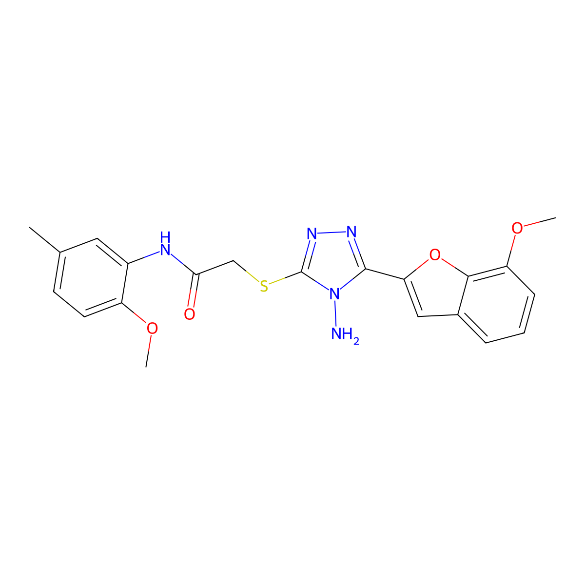 2-[[4-amino-5-(7-methoxy-1-benzofuran-2-yl)-1,2,4-triazol-3-yl]sulfanyl]-N-(2-methoxy-5-methylphenyl)acetamide molecular structure, CAS 694502-67-5