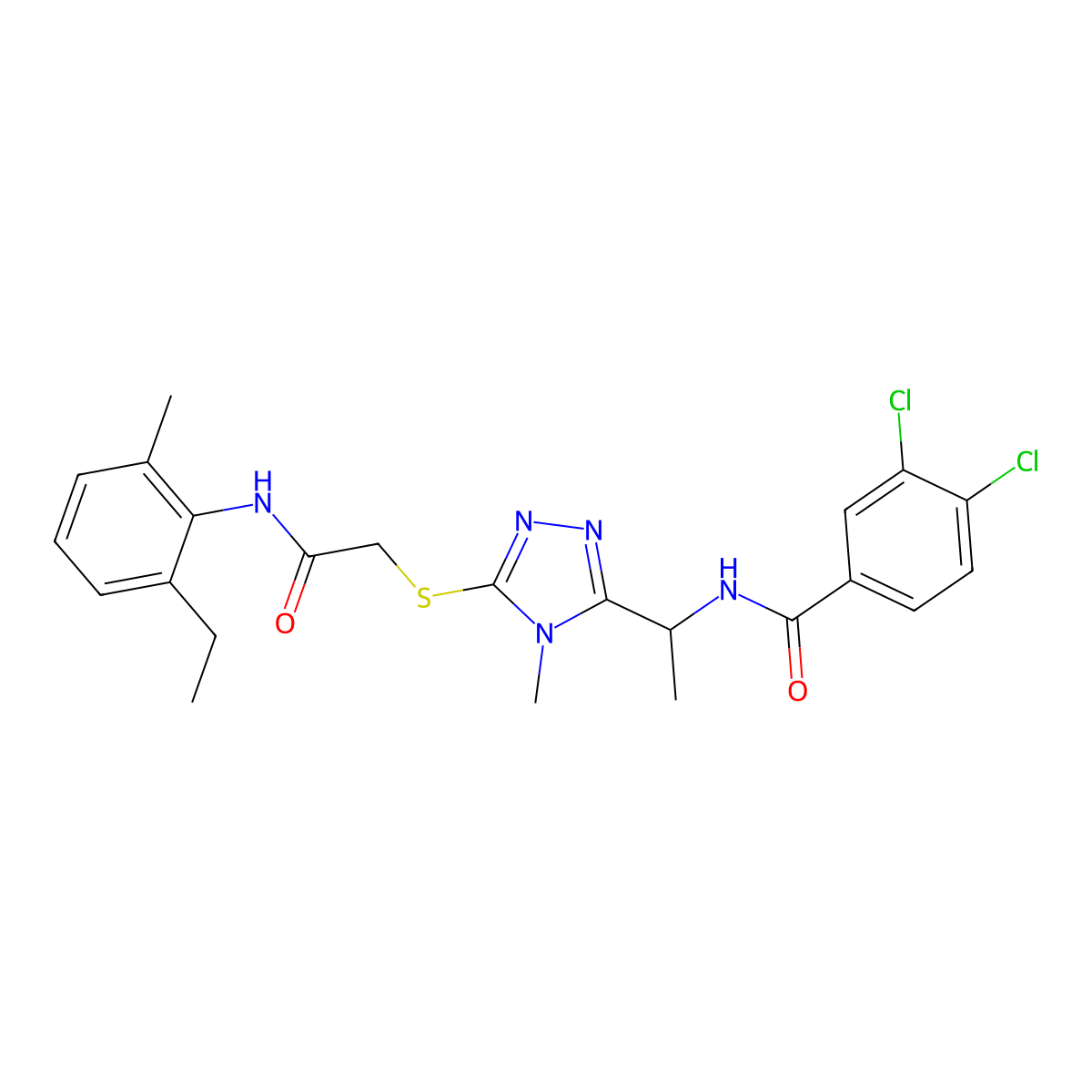 3,4-dichloro-N-[1-[5-[2-(2-ethyl-6-methylanilino)-2-oxoethyl]sulfanyl-4-methyl-1,2,4-triazol-3-yl]ethyl]benzamide molecular structure, CAS 694504-36-4