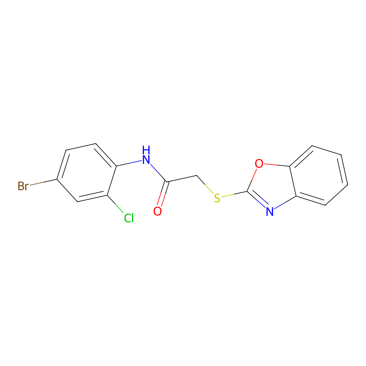 2-(1,3-benzoxazol-2-ylsulfanyl)-N-(4-bromo-2-chlorophenyl)acetamide molecular structure, CAS 694504-38-6