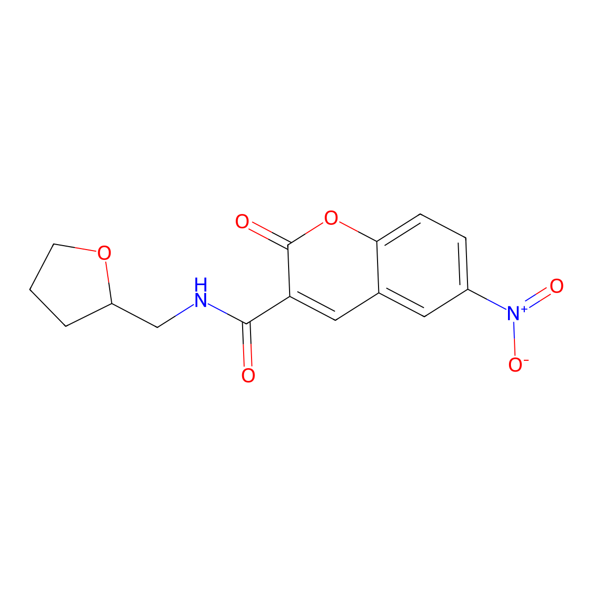 6-nitro-2-oxo-N-(oxolan-2-ylmethyl)chromene-3-carboxamide molecular structure, CAS 694504-42-2