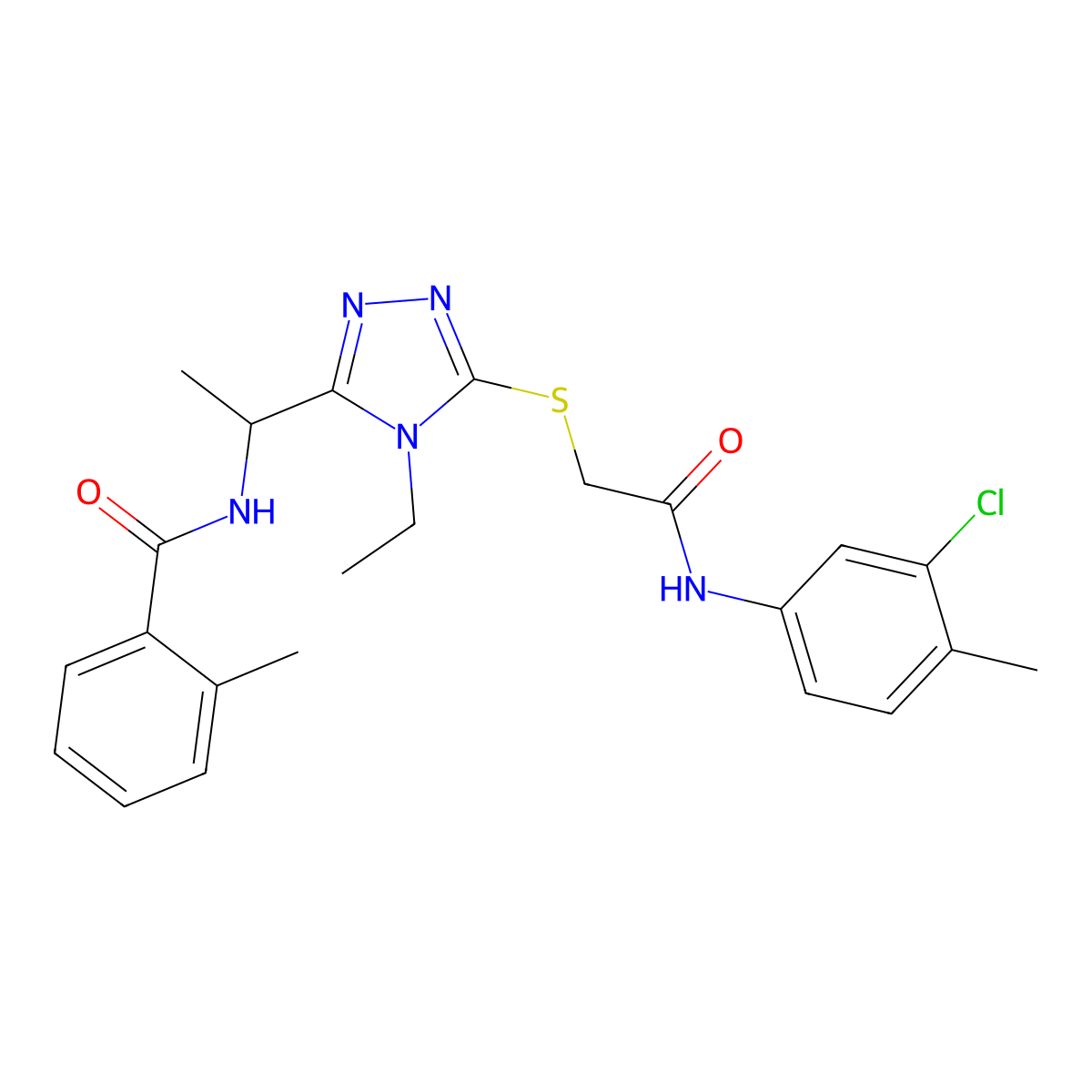 N-[1-[5-[2-(3-chloro-4-methylanilino)-2-oxoethyl]sulfanyl-4-ethyl-1,2,4-triazol-3-yl]ethyl]-2-methylbenzamide molecular structure, CAS 694504-53-5