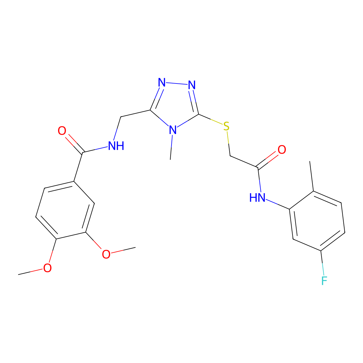 N-[[5-[2-(5-fluoro-2-methylanilino)-2-oxoethyl]sulfanyl-4-methyl-1,2,4-triazol-3-yl]methyl]-3,4-dimethoxybenzamide molecular structure, CAS 694504-58-0