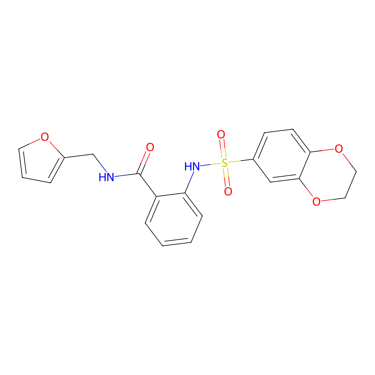2-(2,3-dihydro-1,4-benzodioxin-6-ylsulfonylamino)-N-(furan-2-ylmethyl)benzamide molecular structure, CAS 694504-66-0