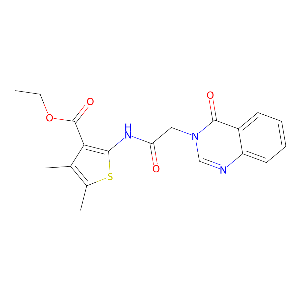 ethyl 4,5-dimethyl-2-{[(4-oxoquinazolin-3(4H)-yl)acetyl]amino}thiophene-3-carboxylate molecular structure, CAS 694505-01-6