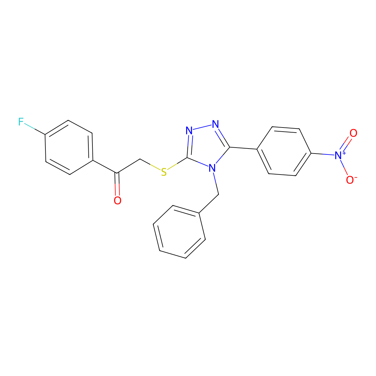 2-[[4-Benzyl-5-(4-nitrophenyl)-1,2,4-triazol-3-yl]sulfanyl]-1-(4-fluorophenyl)ethanone molecular structure, CAS 694505-22-1