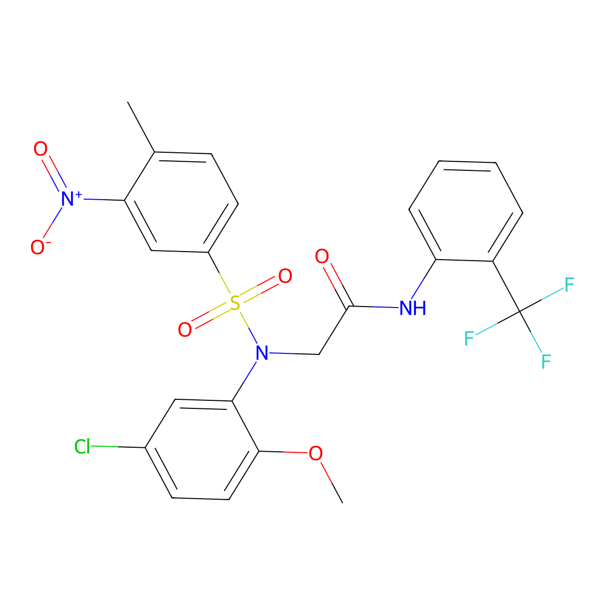 2-(5-chloro-2-methoxy-N-(4-methyl-3-nitrophenyl)sulfonylanilino)-N-[2-(trifluoromethyl)phenyl]acetamide molecular structure, CAS 694505-23-2
