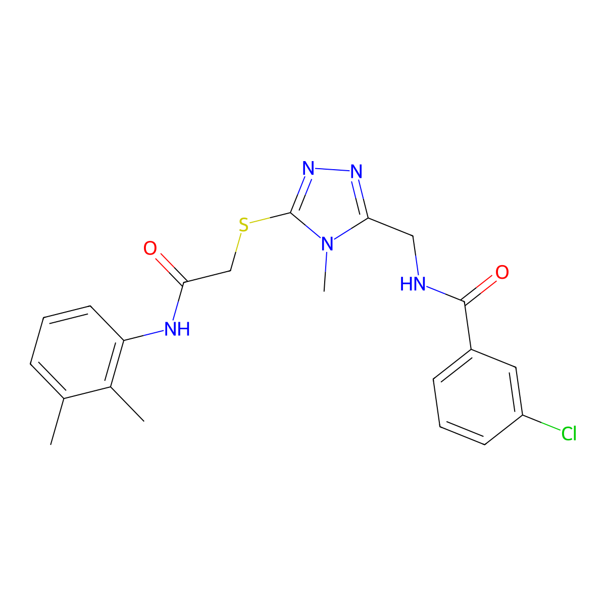 3-chloro-N-[[5-[2-(2,3-dimethylanilino)-2-oxoethyl]sulfanyl-4-methyl-1,2,4-triazol-3-yl]methyl]benzamide molecular structure, CAS 694505-30-1