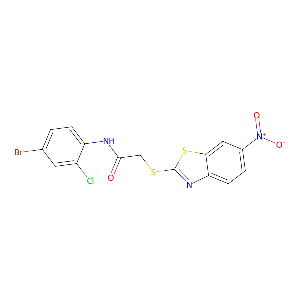 N-(4-bromo-2-chlorophenyl)-2-[(6-nitro-1,3-benzothiazol-2-yl)sulfanyl]acetamide molecular structure, CAS 694505-33-4