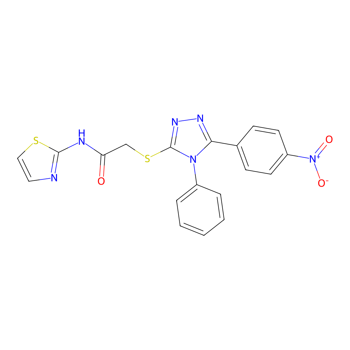 2-[[5-(4-nitrophenyl)-4-phenyl-1,2,4-triazol-3-yl]sulfanyl]-N-(1,3-thiazol-2-yl)acetamide molecular structure, CAS 694505-34-5