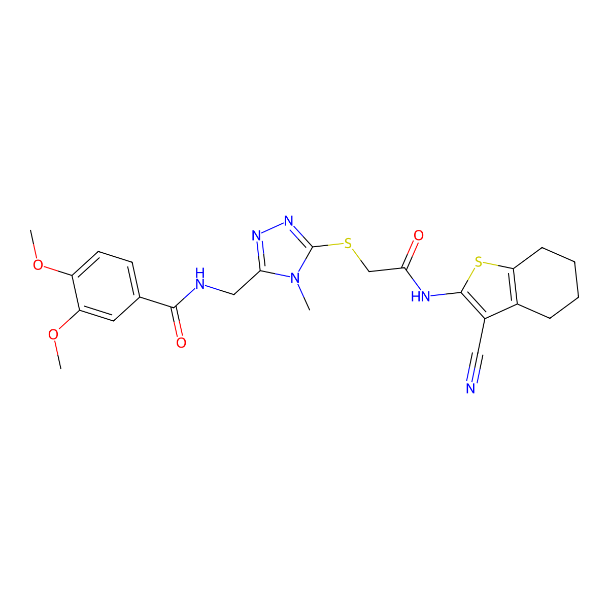 N-[[5-[2-[(3-cyano-4,5,6,7-tetrahydro-1-benzothiophen-2-yl)amino]-2-oxoethyl]sulfanyl-4-methyl-1,2,4-triazol-3-yl]methyl]-3,4-dimethoxybenzamide molecular structure, CAS 694505-35-6