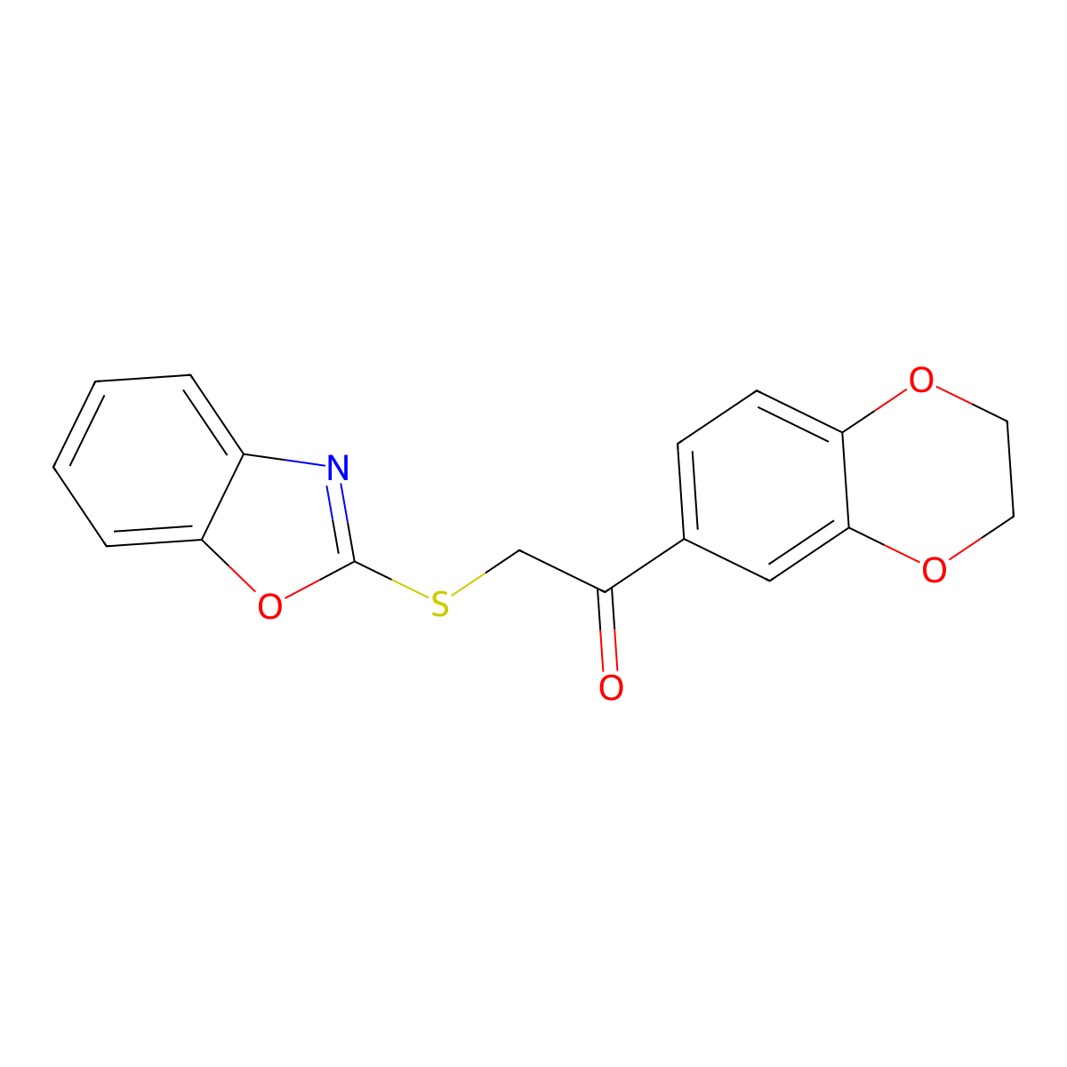 2-(1,3-Benzoxazol-2-ylsulfanyl)-1-(2,3-dihydro-1,4-benzodioxin-6-yl)ethanone molecular structure, CAS 694505-45-8