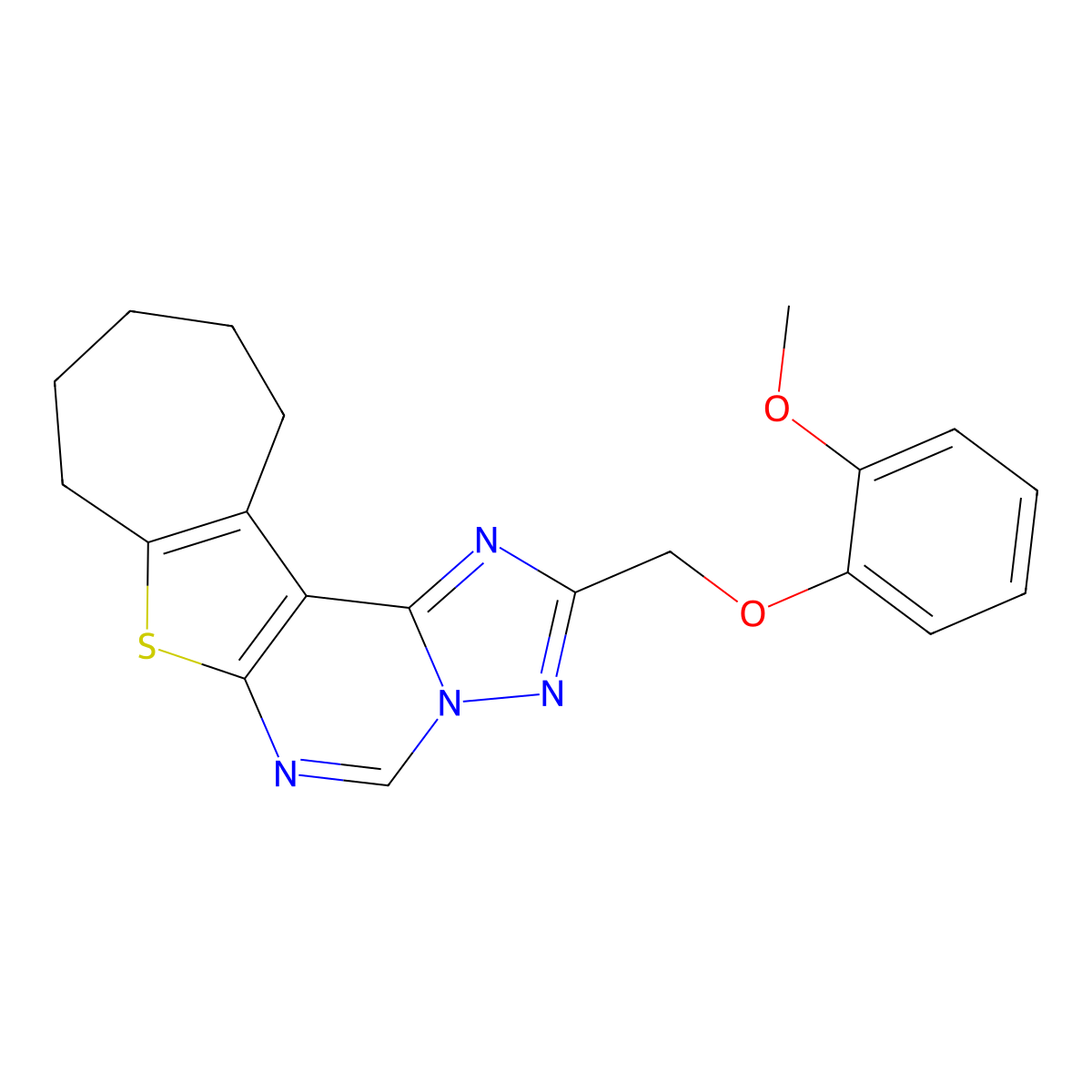 2-((2-methoxyphenoxy)methyl)-9,10,11,12-tetrahydro-8H-cyclohepta[4,5]thieno[3,2-e][1,2,4]triazolo[1,5-c]pyrimidine molecular structure, CAS 694505-75-4