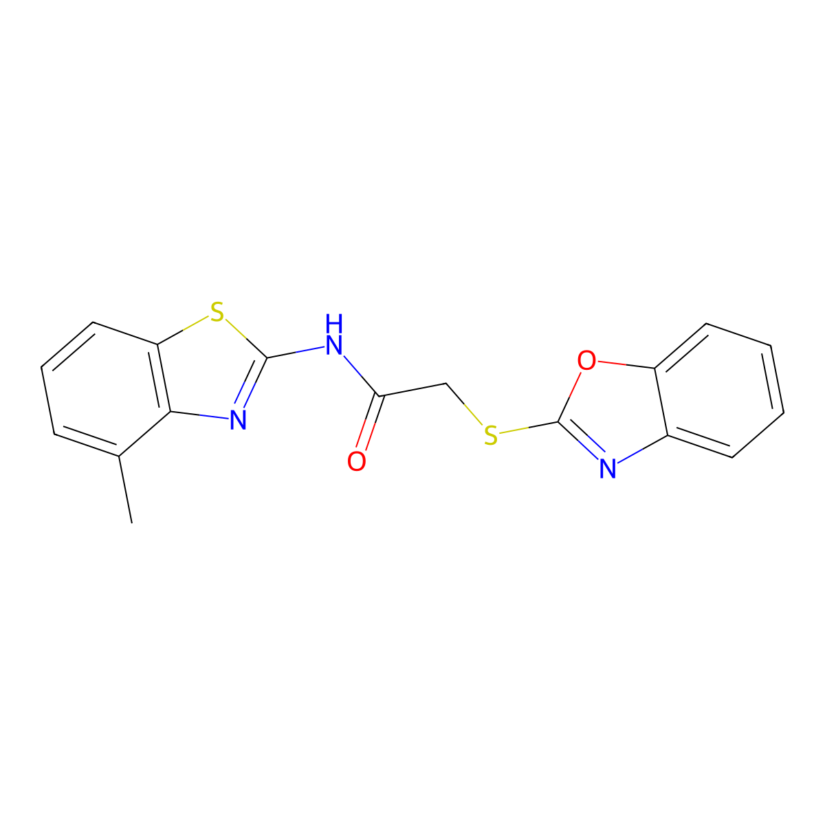 2-(1,3-benzoxazol-2-ylsulfanyl)-N-(4-methyl-1,3-benzothiazol-2-yl)acetamide molecular structure, CAS 694505-81-2
