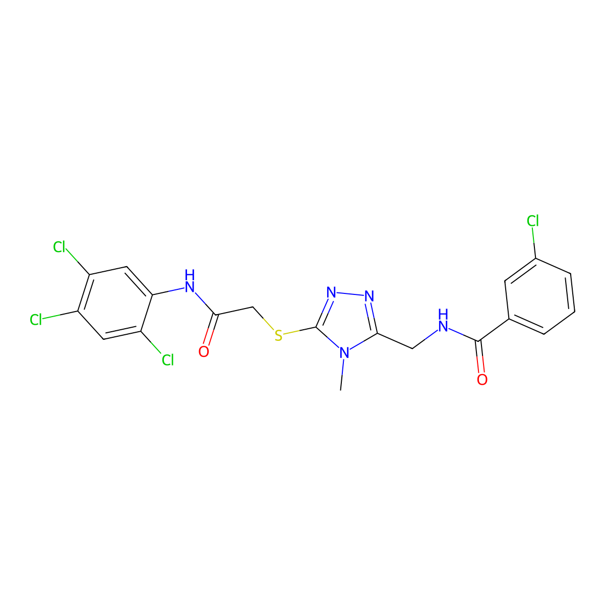 3-chloro-N-[[4-methyl-5-[2-oxo-2-(2,4,5-trichloroanilino)ethyl]sulfanyl-1,2,4-triazol-3-yl]methyl]benzamide molecular structure, CAS 694505-85-6
