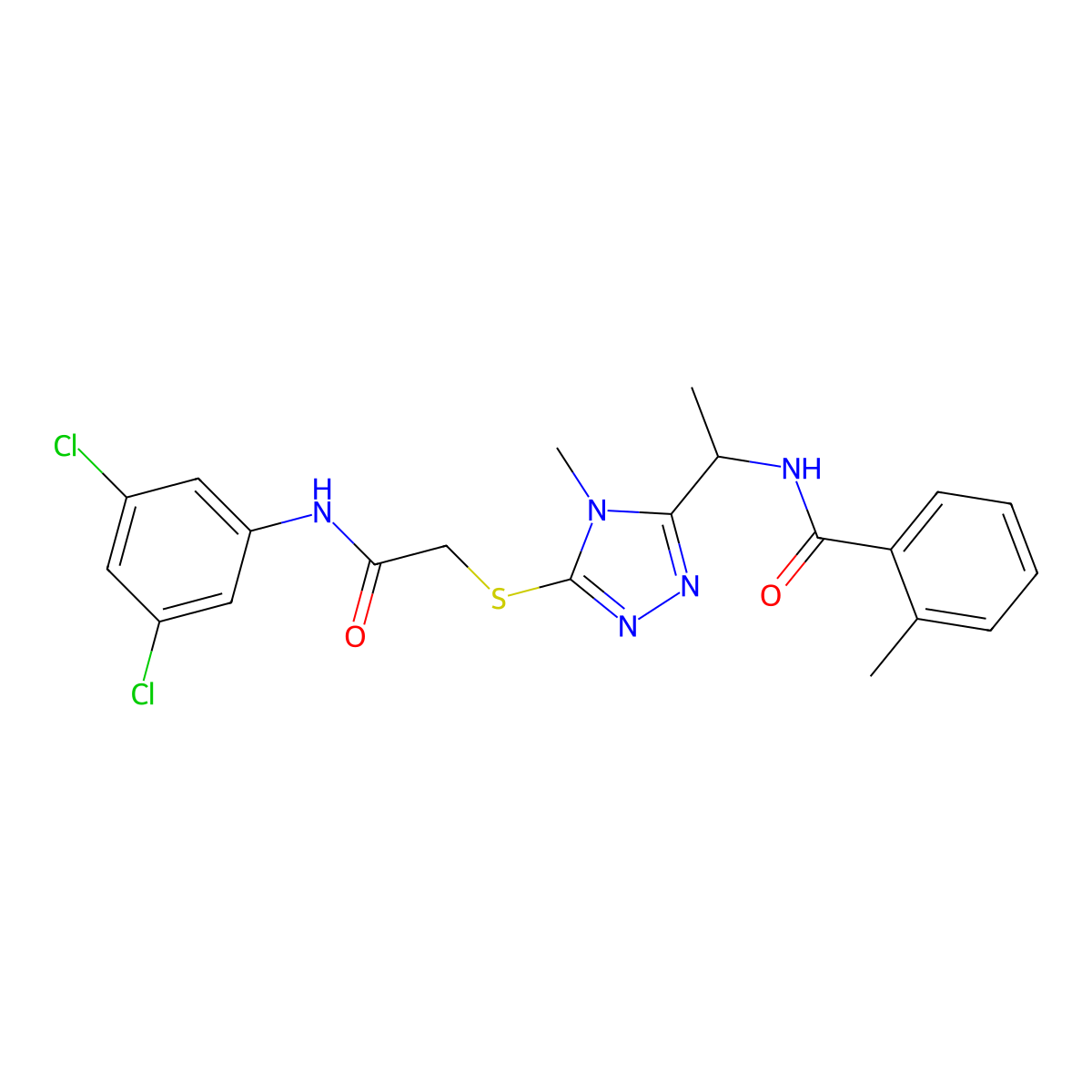 N-[1-[5-[2-(3,5-dichloroanilino)-2-oxoethyl]sulfanyl-4-methyl-1,2,4-triazol-3-yl]ethyl]-2-methylbenzamide molecular structure, CAS 694505-86-7