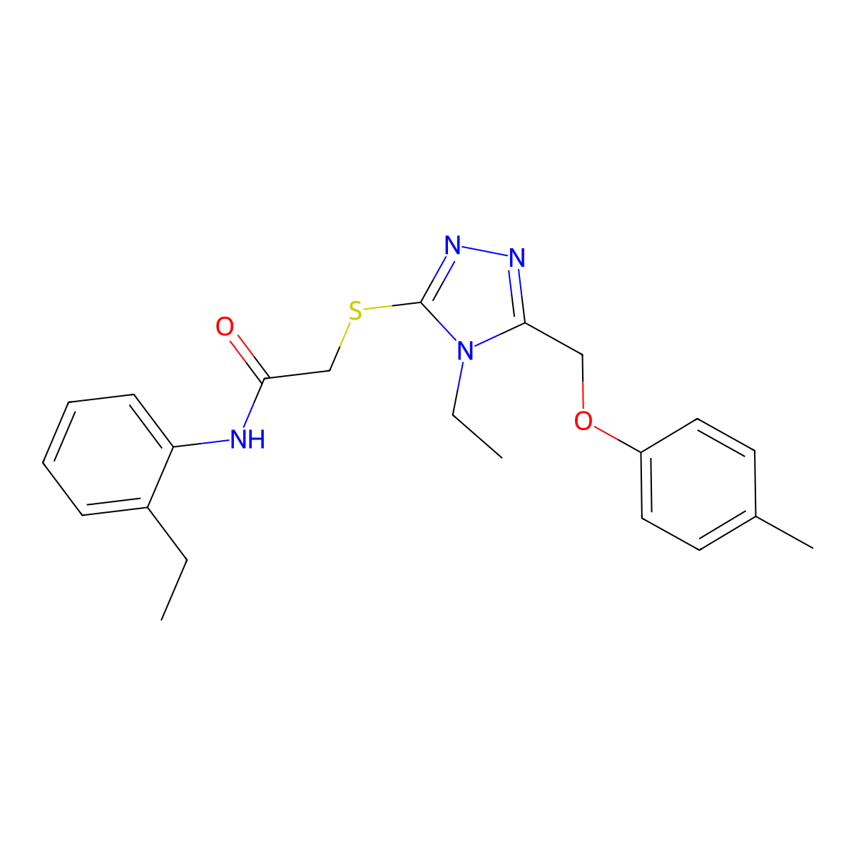 2-[[4-ethyl-5-[(4-methylphenoxy)methyl]-1,2,4-triazol-3-yl]sulfanyl]-N-(2-ethylphenyl)acetamide molecular structure, CAS 694505-93-6