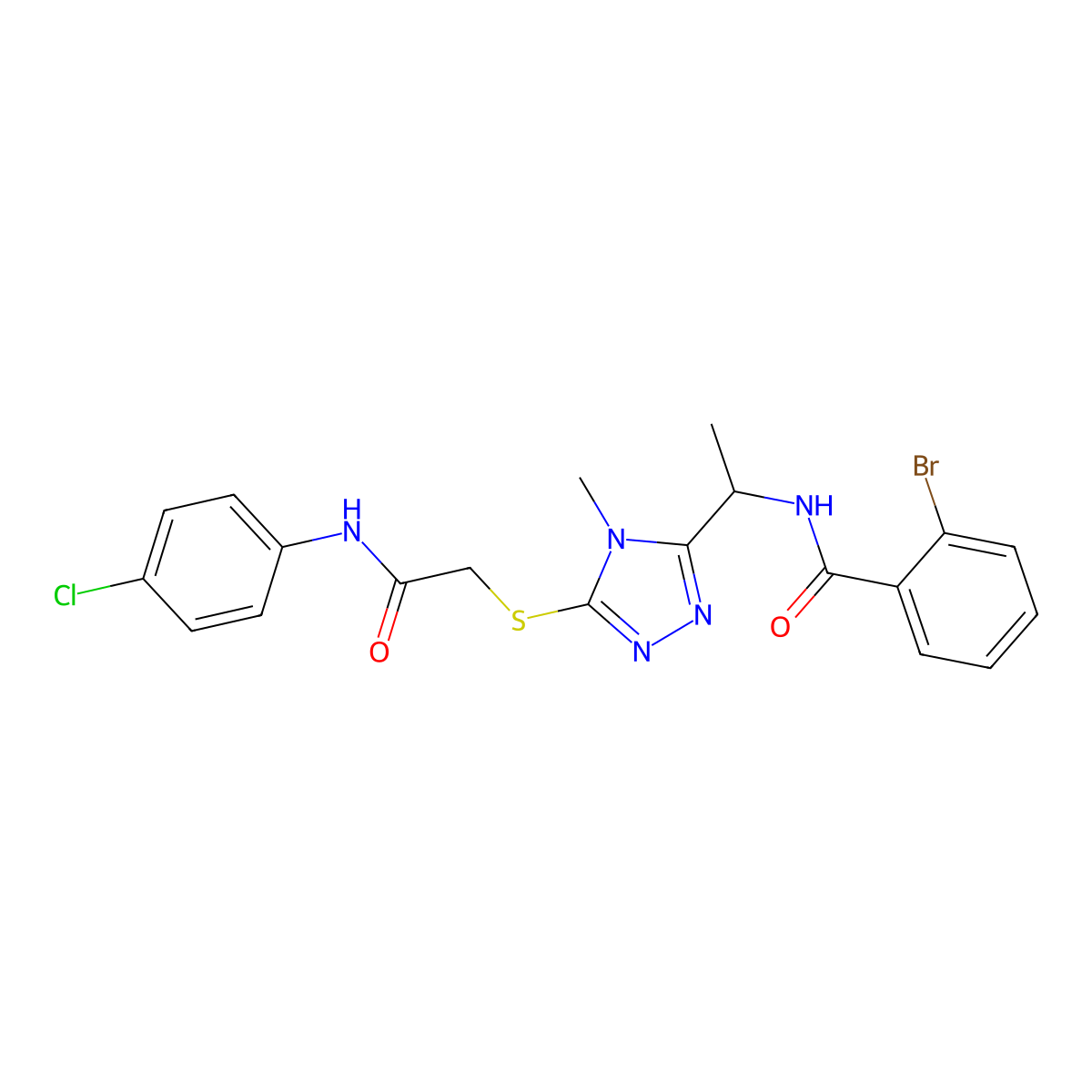 2-bromo-N-[1-[5-[2-(4-chloroanilino)-2-oxoethyl]sulfanyl-4-methyl-1,2,4-triazol-3-yl]ethyl]benzamide molecular structure, CAS 694505-97-0