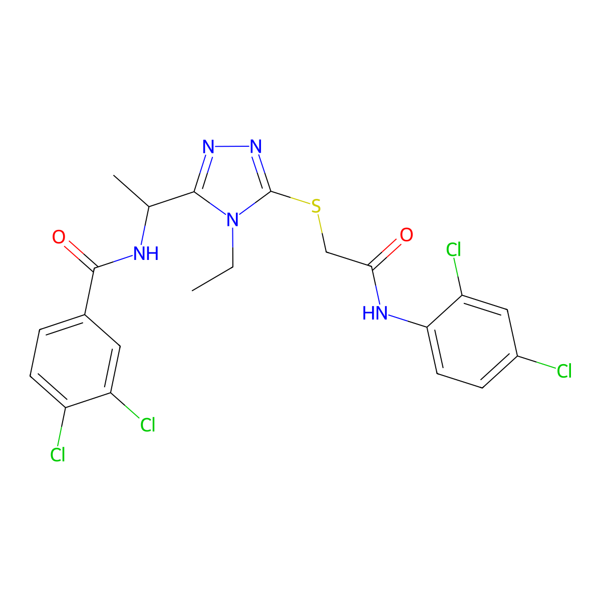 3,4-dichloro-N-{1-[5-({2-[(2,4-dichlorophenyl)amino]-2-oxoethyl}sulfanyl)-4-ethyl-4H-1,2,4-triazol-3-yl]ethyl}benzamide molecular structure, CAS 694505-99-2
