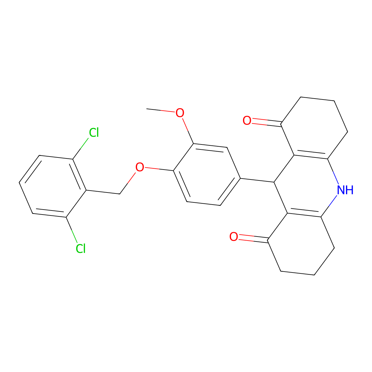 9-[4-[(2,6-Dichlorophenyl)methoxy]-3-methoxyphenyl]-2,3,4,5,6,7,9,10-octahydroacridine-1,8-dione molecular structure, CAS 694506-01-9