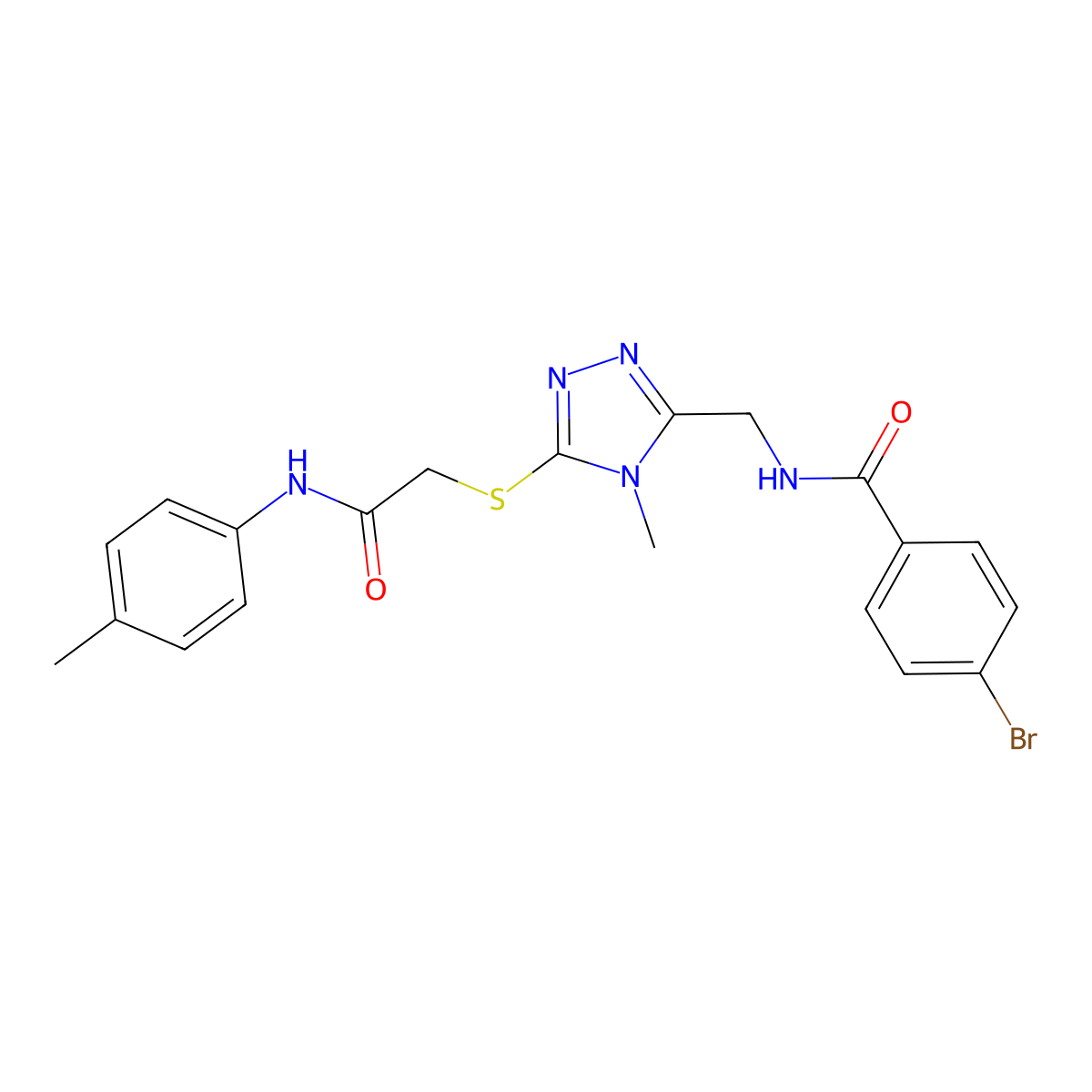 4-bromo-N-[[4-methyl-5-[2-(4-methylanilino)-2-oxoethyl]sulfanyl-1,2,4-triazol-3-yl]methyl]benzamide molecular structure, CAS 694506-03-1