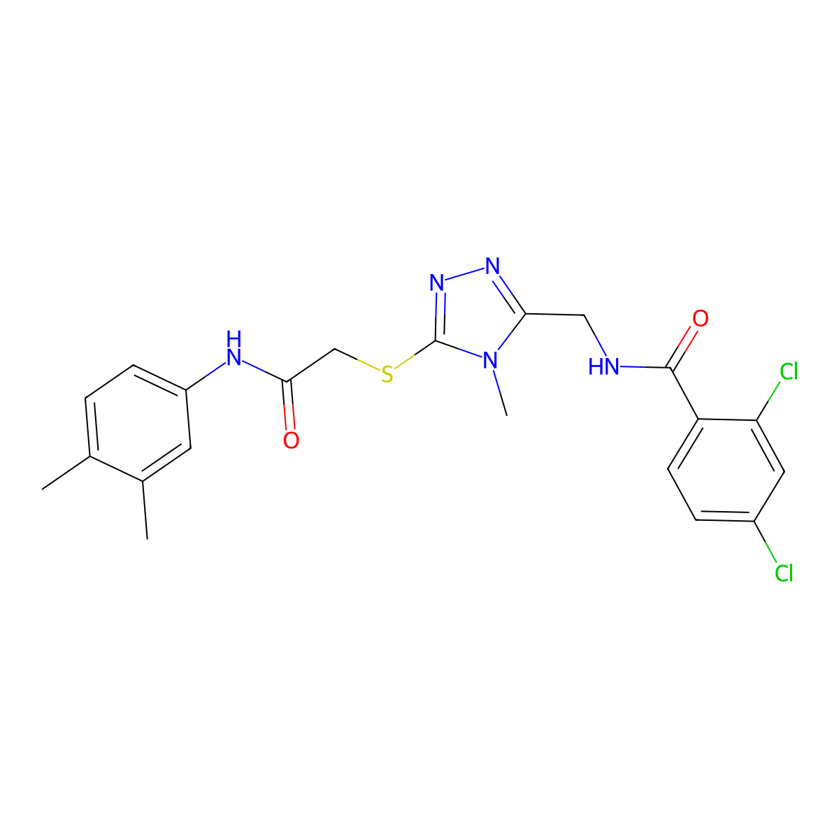 2,4-dichloro-N-[[5-[2-(3,4-dimethylanilino)-2-oxoethyl]sulfanyl-4-methyl-1,2,4-triazol-3-yl]methyl]benzamide molecular structure, CAS 694506-08-6