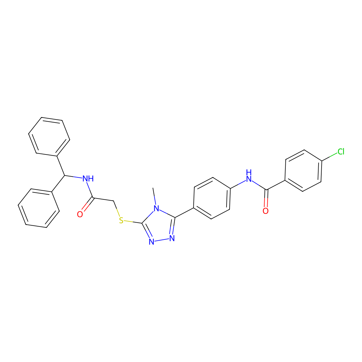 N-[4-[5-[2-(benzhydrylamino)-2-oxoethyl]sulfanyl-4-methyl-1,2,4-triazol-3-yl]phenyl]-4-chlorobenzamide molecular structure, CAS 694506-13-3