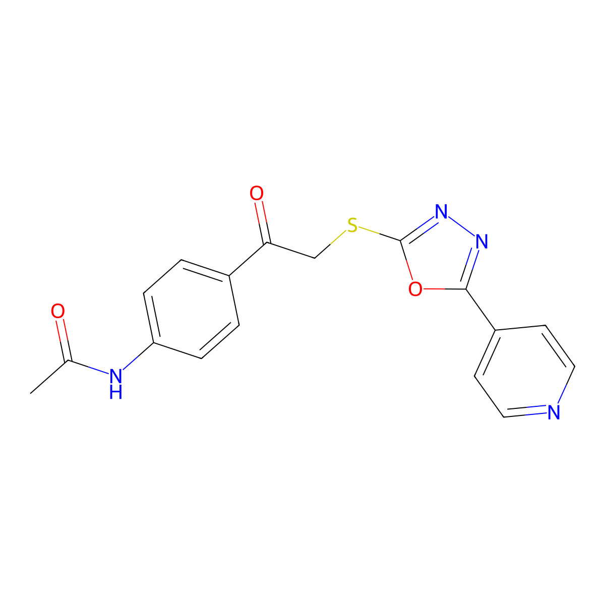 N-[4-[2-[(5-pyridin-4-yl-1,3,4-oxadiazol-2-yl)sulfanyl]acetyl]phenyl]acetamide molecular structure, CAS 694506-19-9