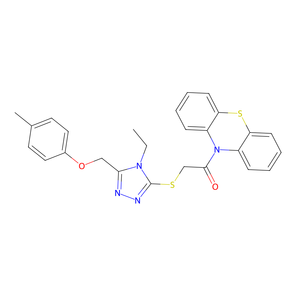 2-[[4-Ethyl-5-[(4-methylphenoxy)methyl]-1,2,4-triazol-3-yl]sulfanyl]-1-phenothiazin-10-ylethanone molecular structure, CAS 694506-21-3