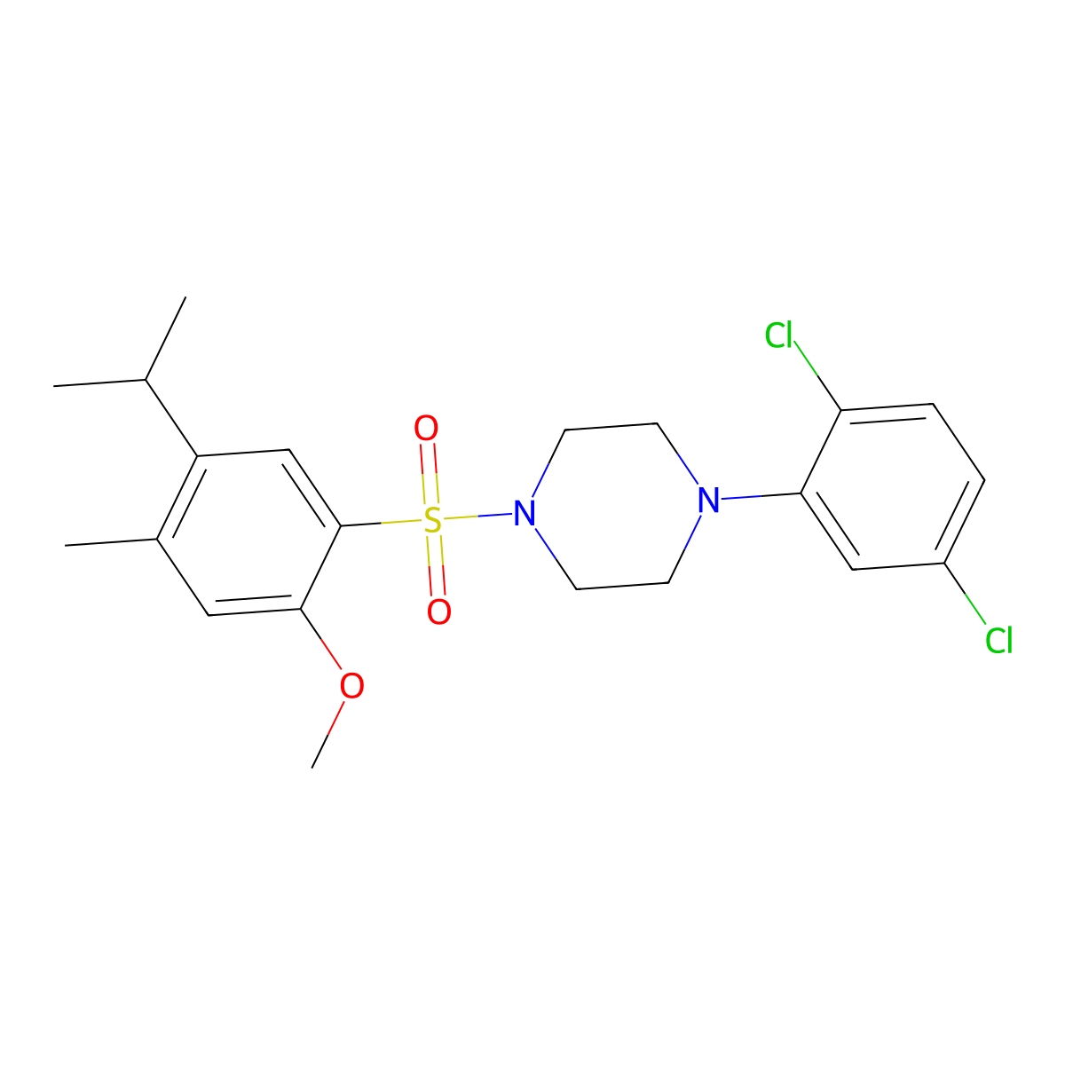 1-(2,5-Dichlorophenyl)-4-(2-methoxy-4-methyl-5-propan-2-ylphenyl)sulfonylpiperazine molecular structure, CAS 694506-22-4