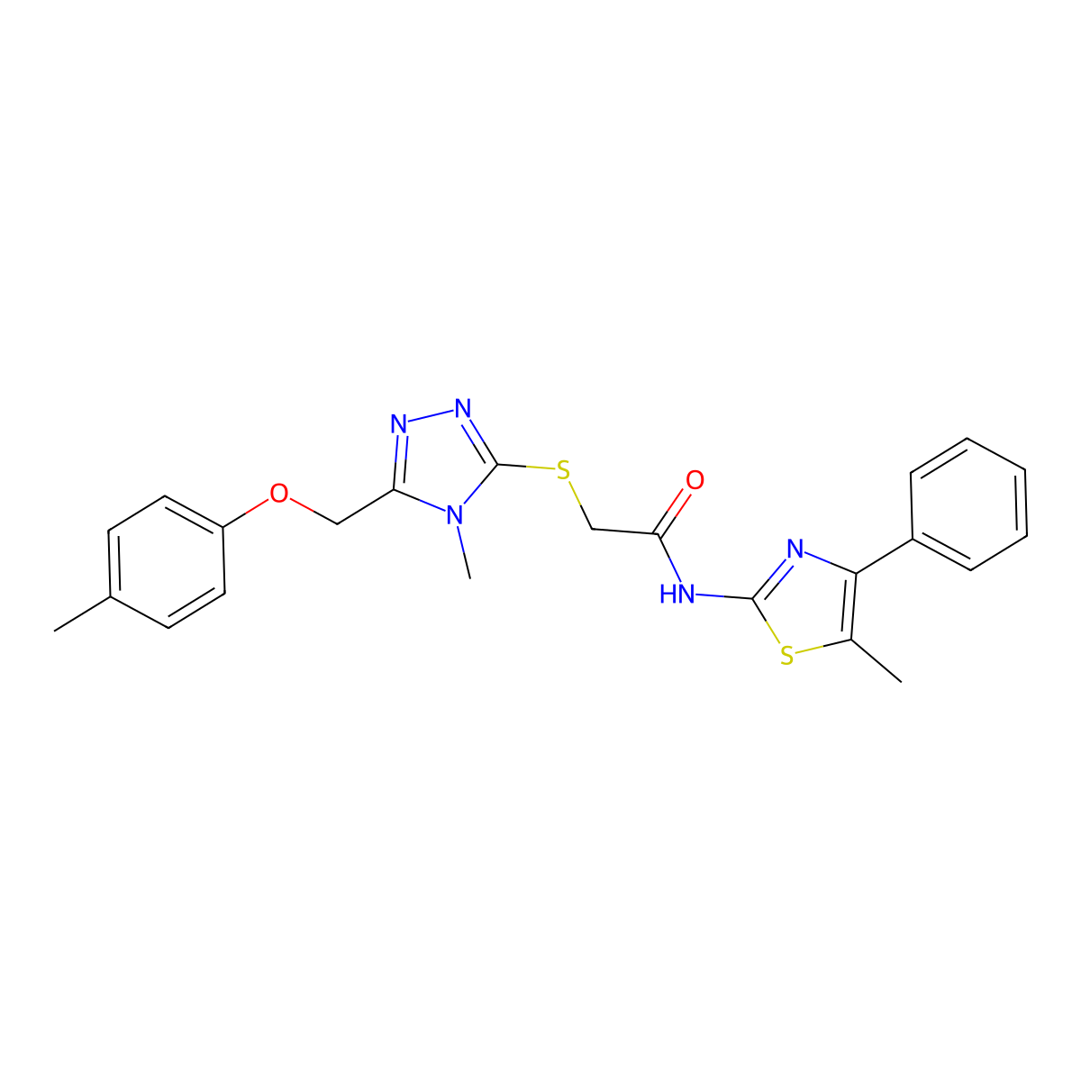 2-[[4-methyl-5-[(4-methylphenoxy)methyl]-1,2,4-triazol-3-yl]sulfanyl]-N-(5-methyl-4-phenyl-1,3-thiazol-2-yl)acetamide molecular structure, CAS 694506-33-7