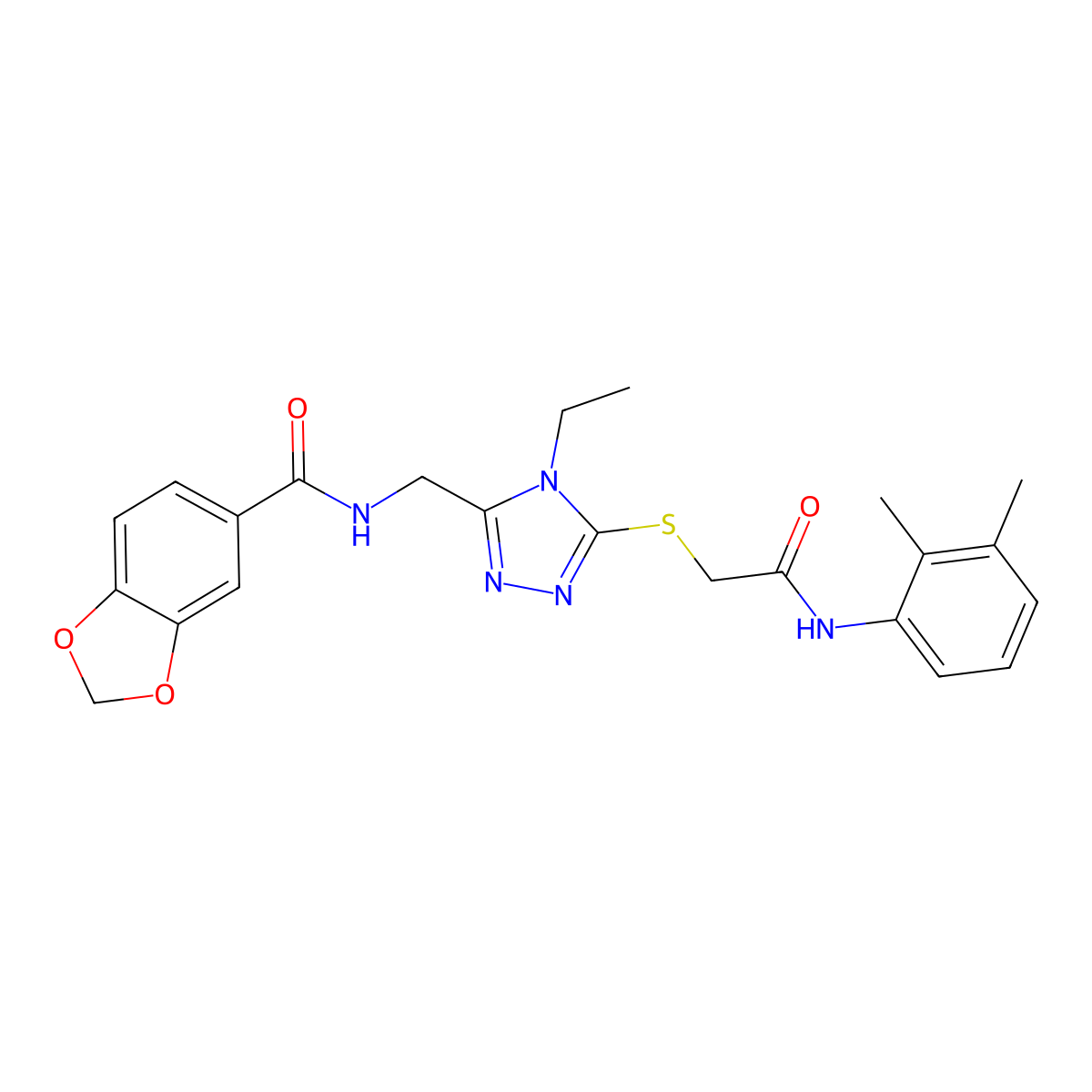 N-[[5-[2-(2,3-dimethylanilino)-2-oxoethyl]sulfanyl-4-ethyl-1,2,4-triazol-3-yl]methyl]-1,3-benzodioxole-5-carboxamide molecular structure, CAS 694506-37-1