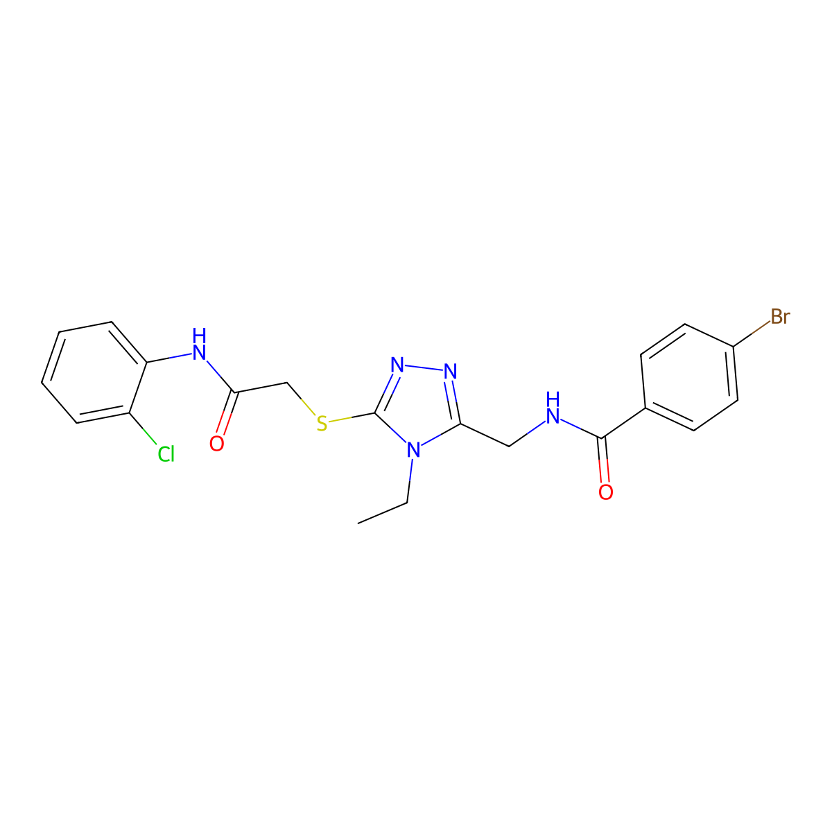 4-bromo-N-[[5-[2-(2-chloroanilino)-2-oxoethyl]sulfanyl-4-ethyl-1,2,4-triazol-3-yl]methyl]benzamide molecular structure, CAS 694506-41-7