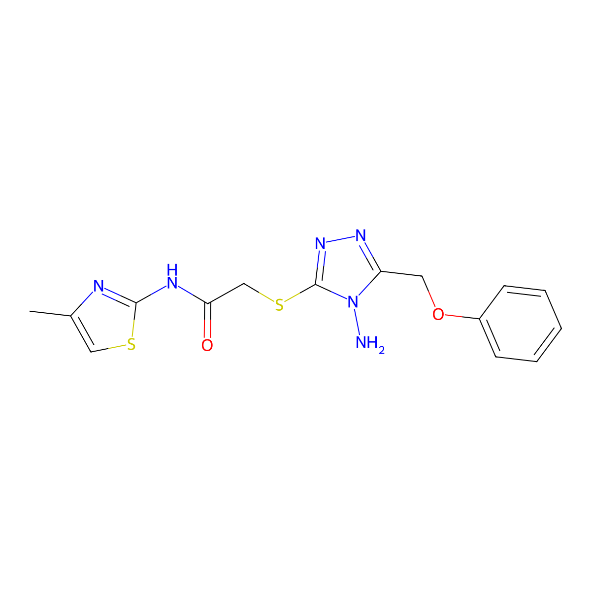 2-{[4-amino-5-(phenoxymethyl)-4H-1,2,4-triazol-3-yl]sulfanyl}-N-(4-methyl-1,3-thiazol-2-yl)acetamide molecular structure, CAS 694506-46-2