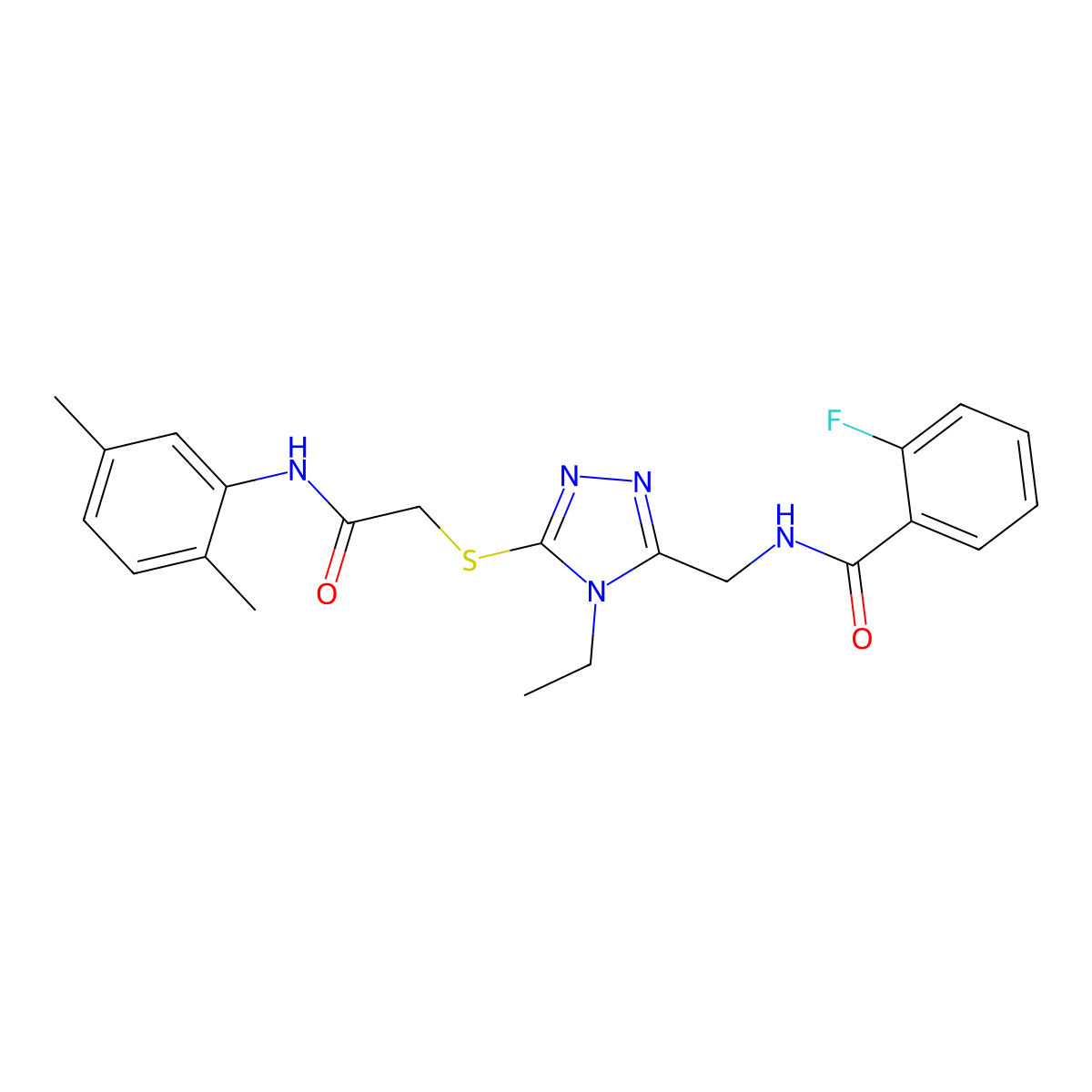 N-[[5-[2-(2,5-dimethylanilino)-2-oxoethyl]sulfanyl-4-ethyl-1,2,4-triazol-3-yl]methyl]-2-fluorobenzamide molecular structure, CAS 694506-47-3
